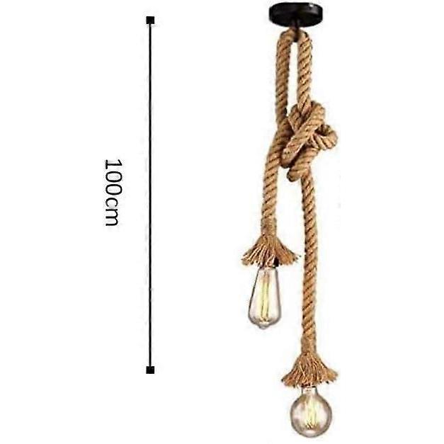 Dww-E27 Double Head Hemp Rope Vintage Hanging Pendant Light, Industrial Retro Country Style Ceiling Light Perfect for Dining Room Restaurant Bar Cafe