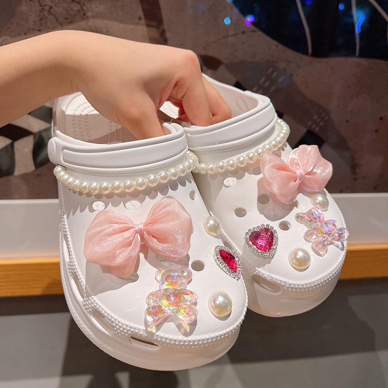 1Set Fashion Pearl Shoes Chain Advanced Shoe Decorations Pearl Bow Shoe Charms Set DIY Detachable Buckle Shoes Accessories