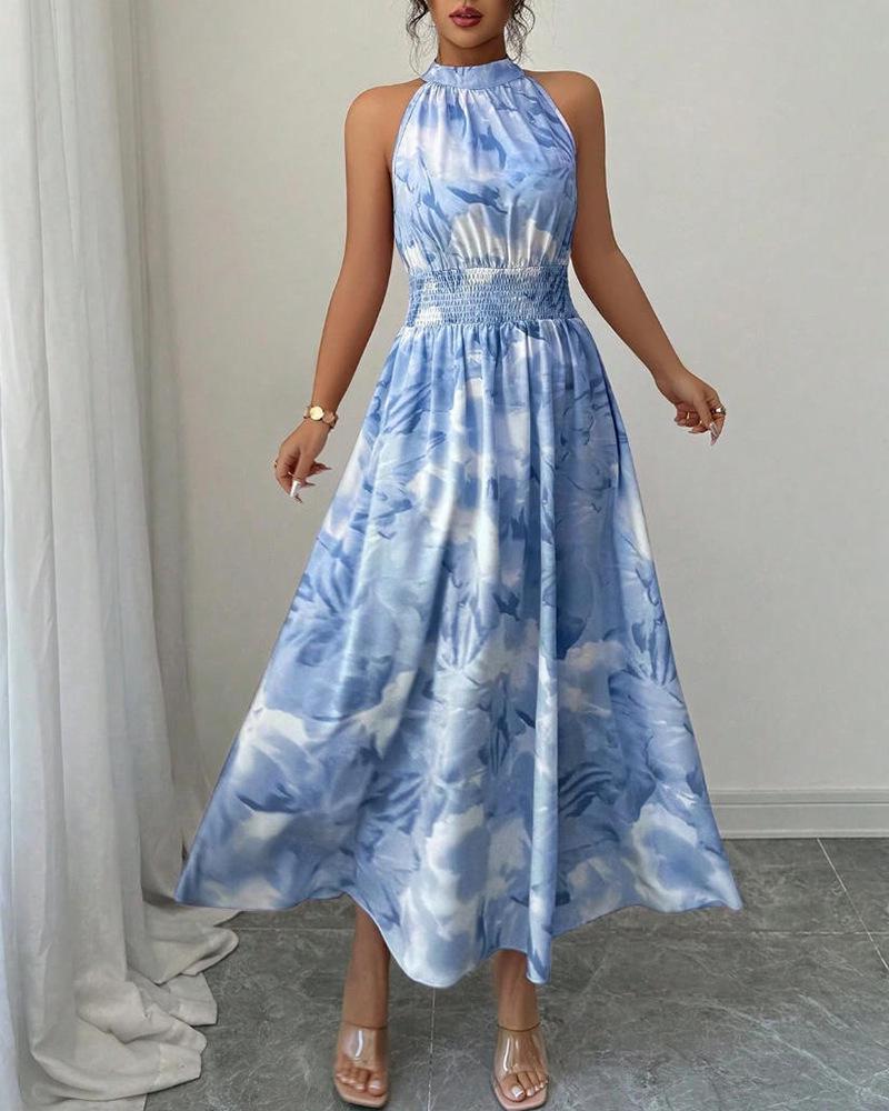Women's Halter Neck Ruched Waist Sleeveless Ruffle Dress for Summer 2026