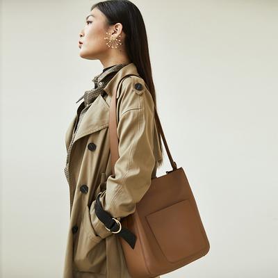 Sac pour femme en cuir véritable, sac décontracté à bandoulière simple, sac seau, sac cabas pour les déplacements