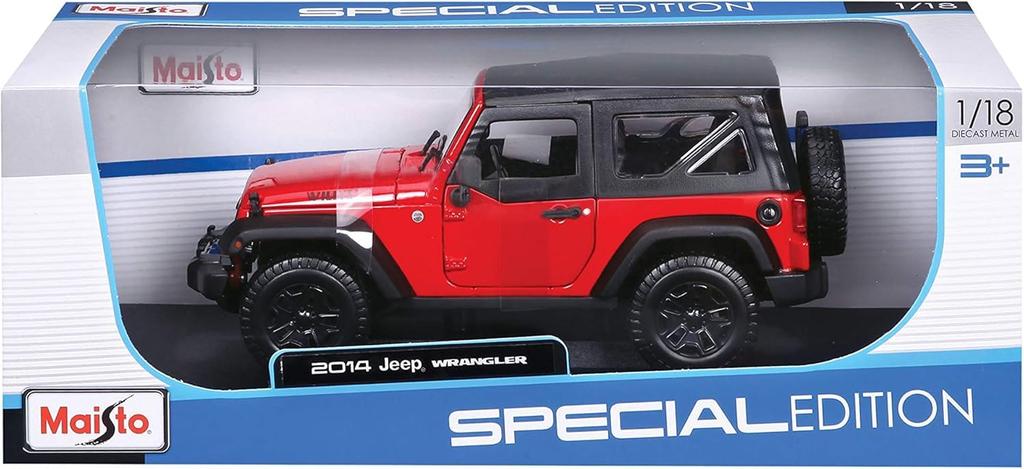 Maisto 2014 Jeep Wrangler Red 1/18 Scale Special Edition Model with Display Base, Opening Doors, Hood, and Rear Hatch, and Working Suspension