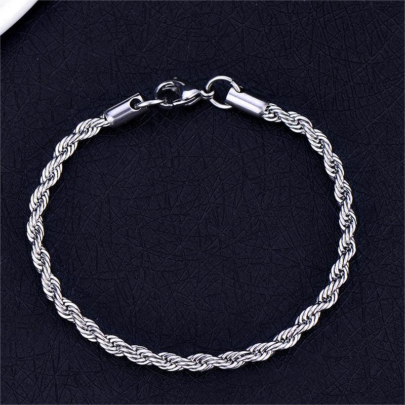 2026 European, American and Cuban Hip Hop Hiphop Trendy Men's Thin Bracelets Niche Men's Non-fading Twist Chain Jewelry