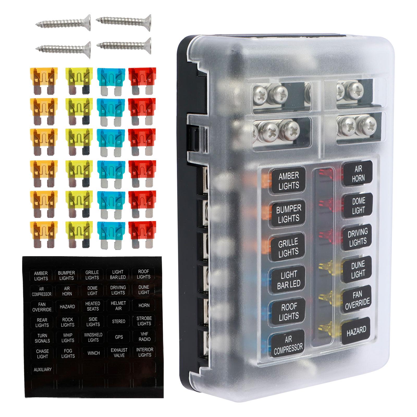 

12-контактный морской предохранительный блок, безопасный предохранитель со светодиодным индикатором, морская панель предохранителей, компактный держатель предохранителя, многофункциональный лезвийный предохранитель чёрный