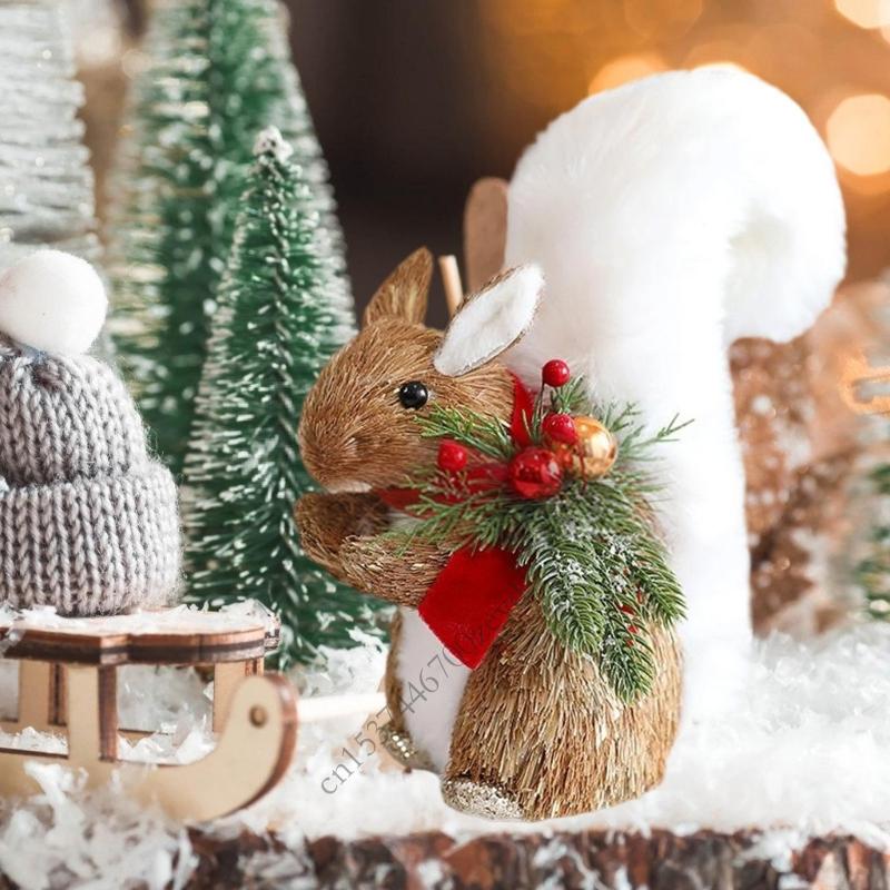 Christmas Handcraft Foxes Squirrel Foam Sculpture Natural Festival Home Decoration for Holiday Tabletop Display P9YB