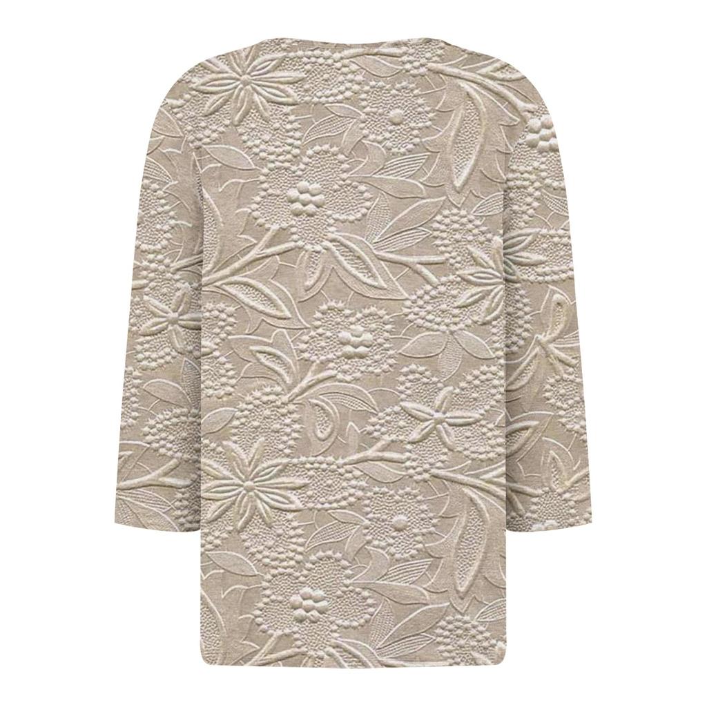 Maglietta da donna con stampa e bottoni, manica 3/4, moda da fine settimana, scollo a V, base, regolare