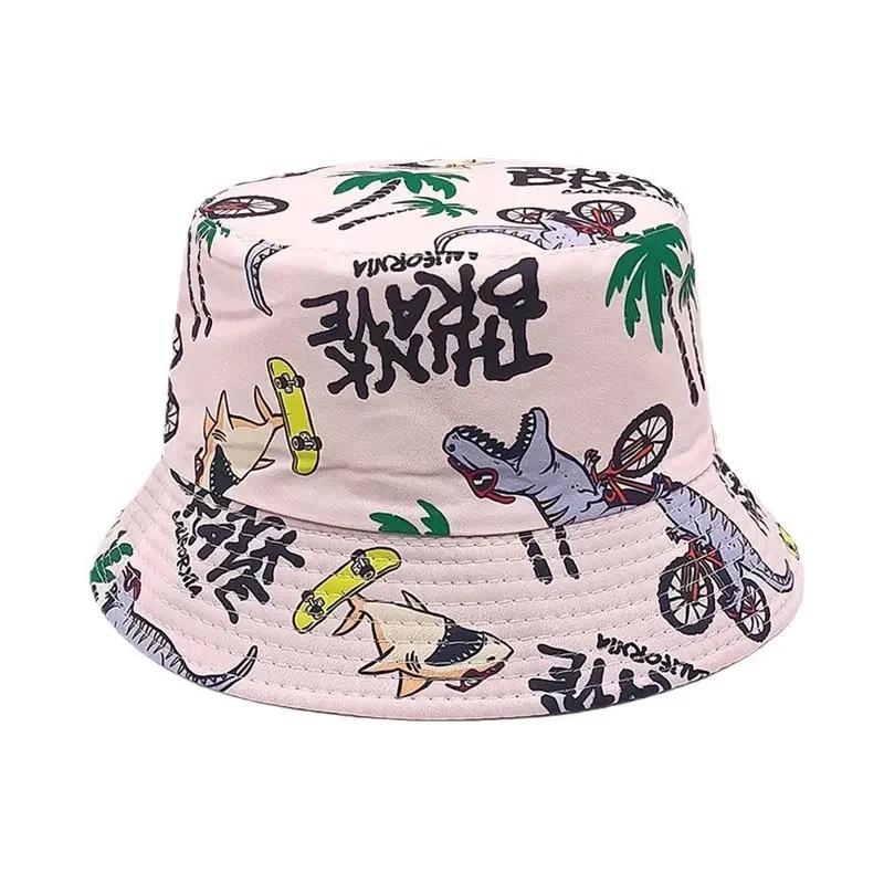 Spring and Summer Polyester Cartoon Print Bucket Hat Outdoor Travel Sun Cap For Child Boy and Girl 76