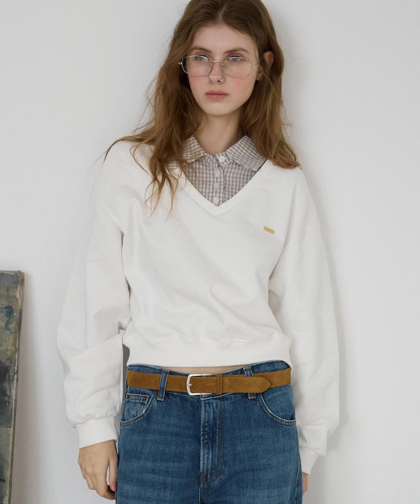 LETTER FROM MOON Glit Check Layered Sweatshirt (Ivory)