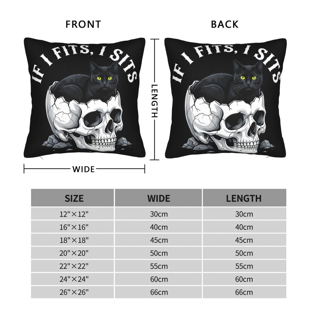 If I Fits I Sits Black Cat Skull Funny Pillow Case Print Pillow Cover For Couch Sofa Bedroom Morden Pillowcases