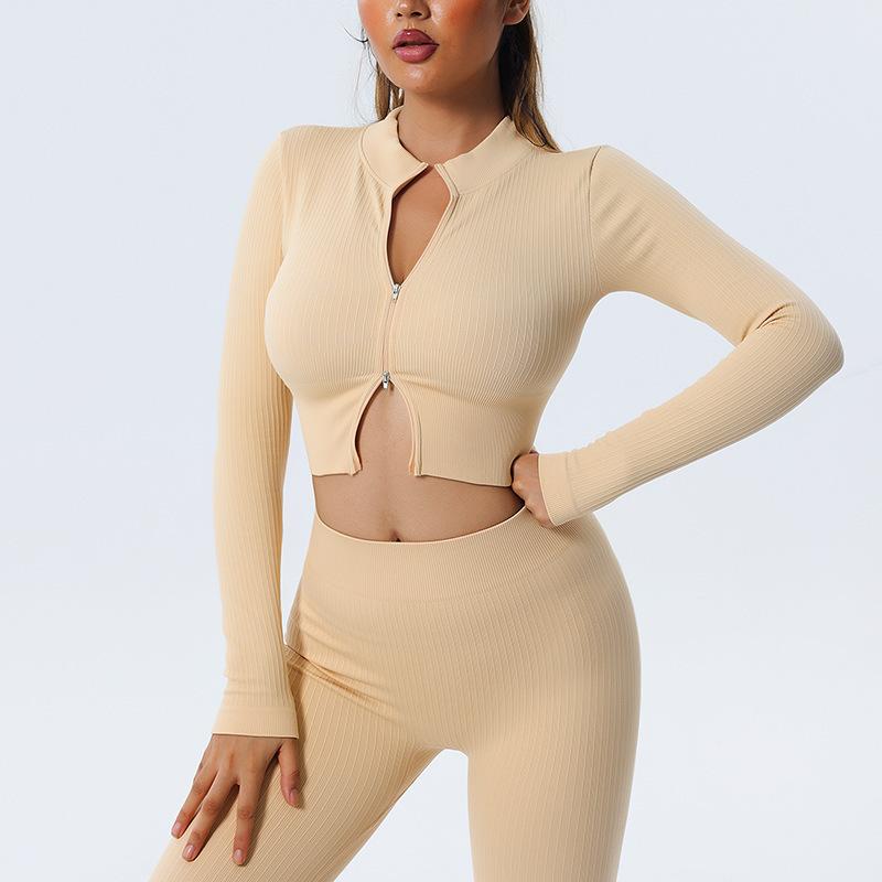 JYL Stand Collar Zipper Long Sleeve Yoga Slim Quick Dry Outfit Set