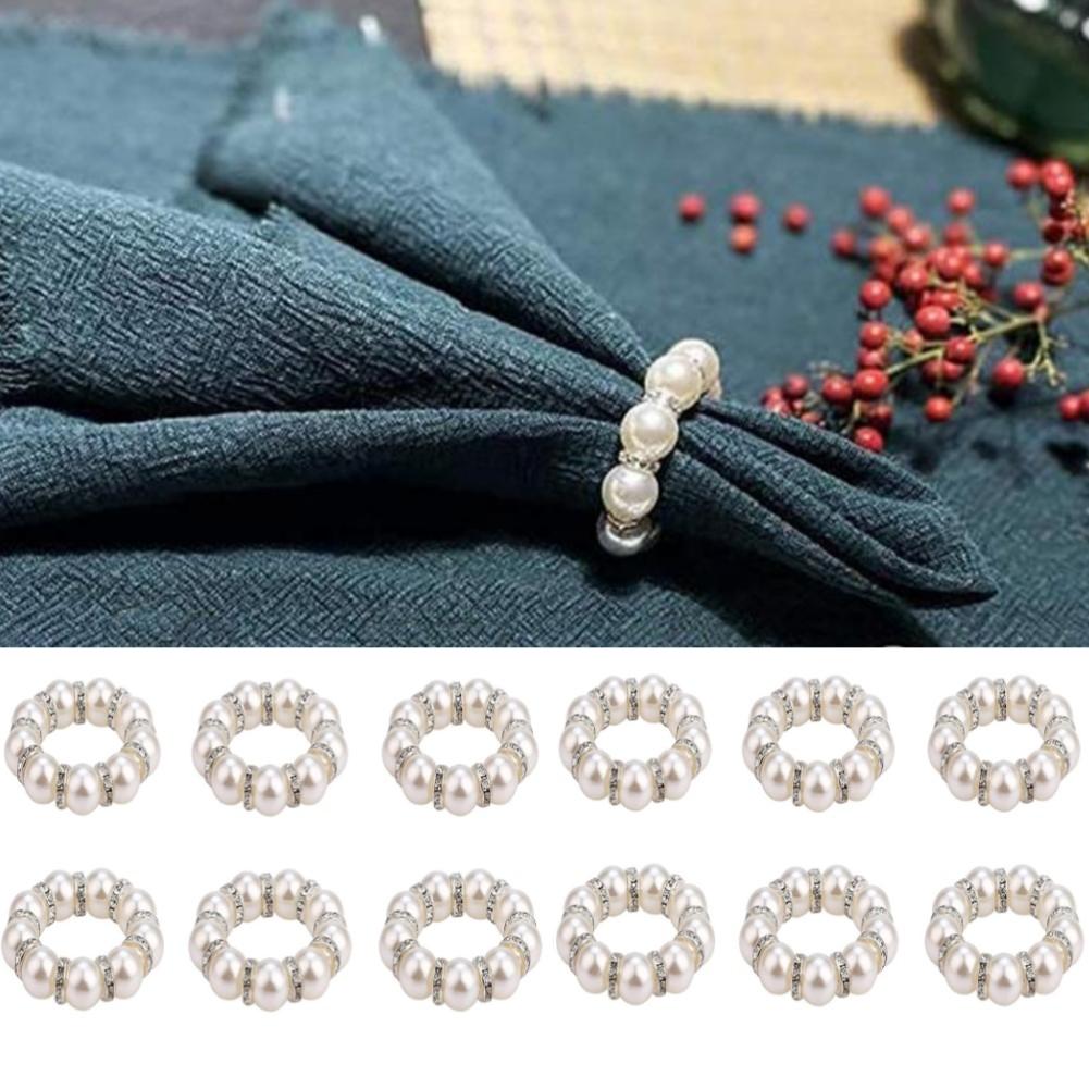 12 st Eleganta Pärlor Servettringar Servetthållare Strass Servettringar Spänne Knapp För Bröllopsfest Middagsbordsdekor