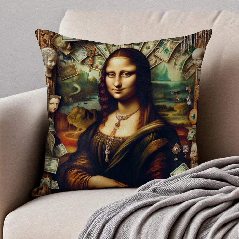 Creative Abstract Funny Art M-Mona Lisa Cushion Cover Pillowcase Anti-Dustmite Invisible Zipper Short Plush Sofa Cushion