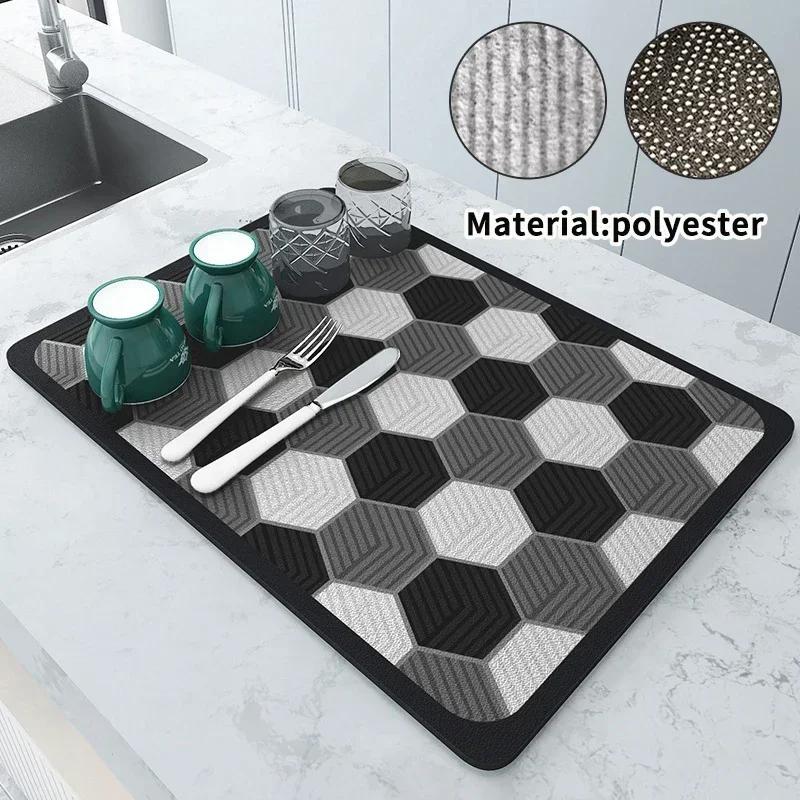 Black Marbling Super Absorbent Tableware Dish Drying Mat Kitchen Bottle Anti-slip Rug Luxury Kettle Dinnerware Bar Counte