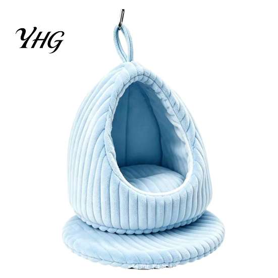Cotton Bird Nest Hanging Parrot Bed, Winter Striped Plush Water Drop Shape Bed Cozy Cave with Removable Cushion, Cage Hammock for Budgerigar Cockatiel