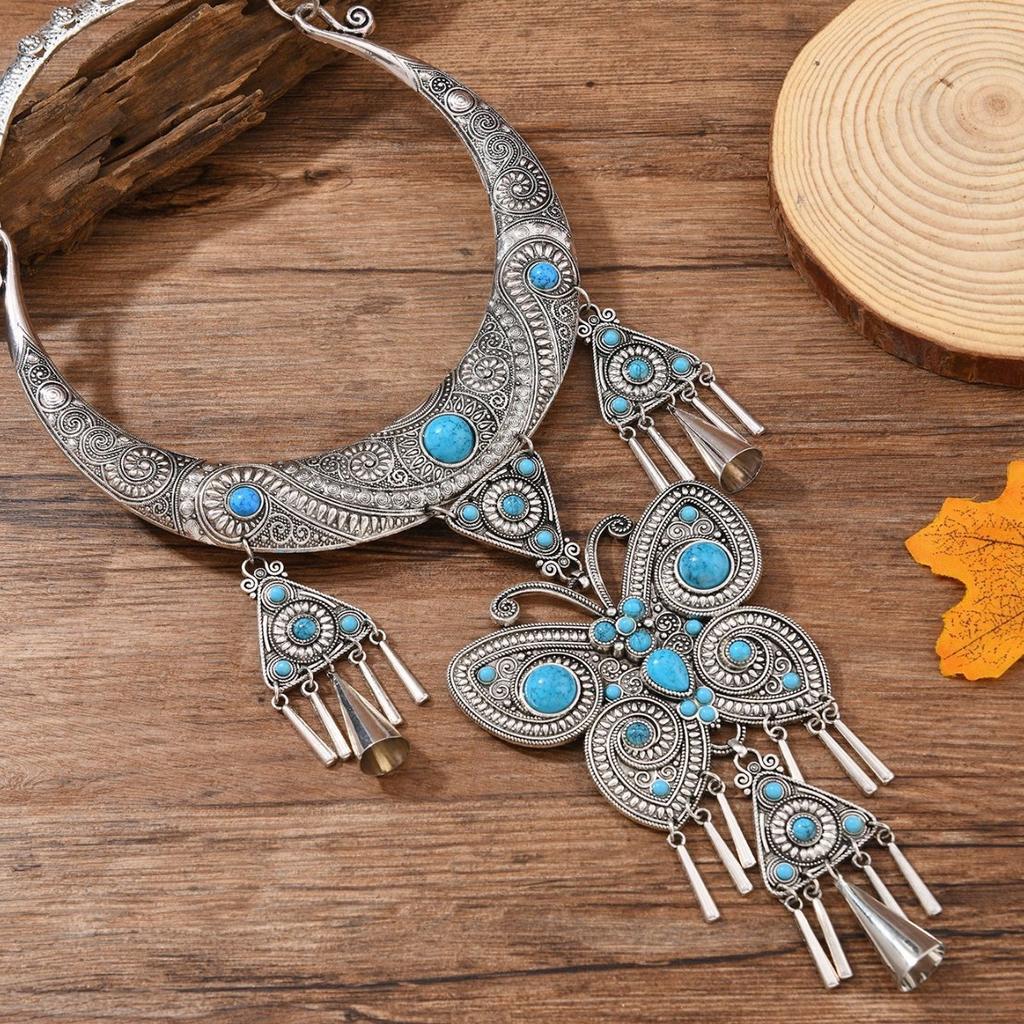 Retro Ethnic Style Jewelry Miao Silver Butterfly Large Collar Minority Necklace Dong Performance Accessories