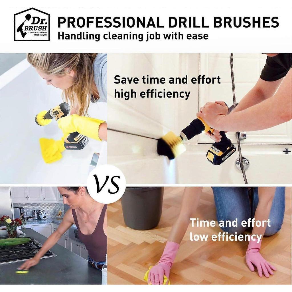 SAYTAY 4 Pack Drill Brush Power Scrubber Cleaning Brush Extended Long Attachment Set All Purpose Drill Scrub Brushes Kit for Grout, Floor, Tub, Shower