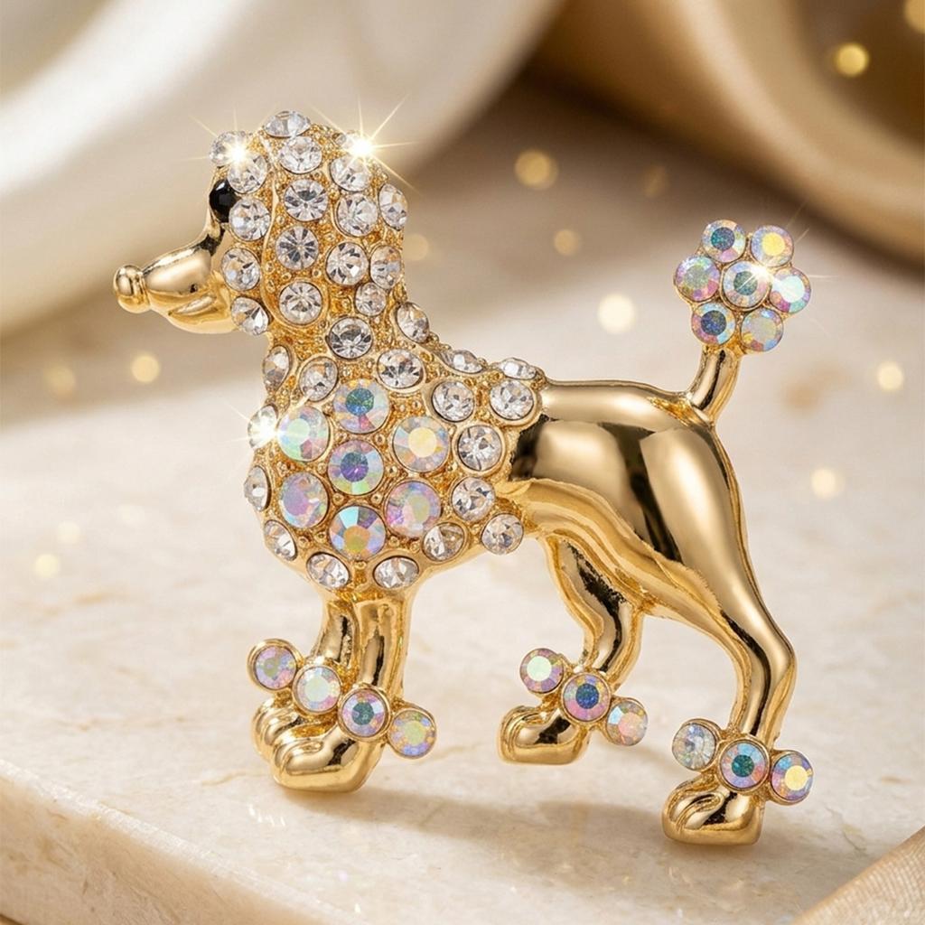 Diamond-studded Puppy Brooch - Cute and Charming Animal Pin