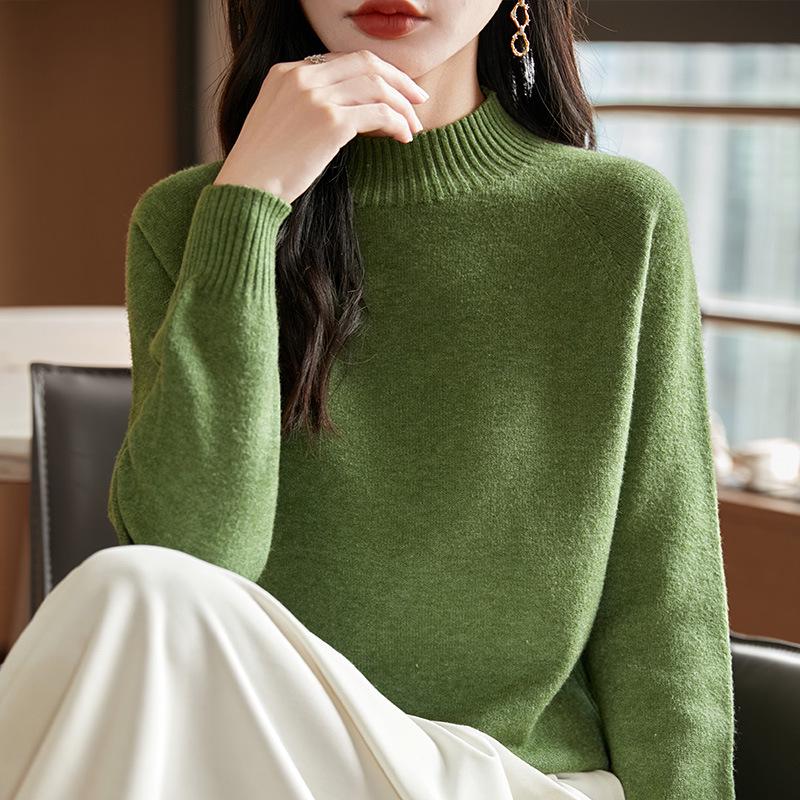 Women's Extra Thick Seamless Knitted Sweater - One-Piece, Half-High Neck, Long Sleeve, Loose Fit, Slimming Base Layer, 2025 Design