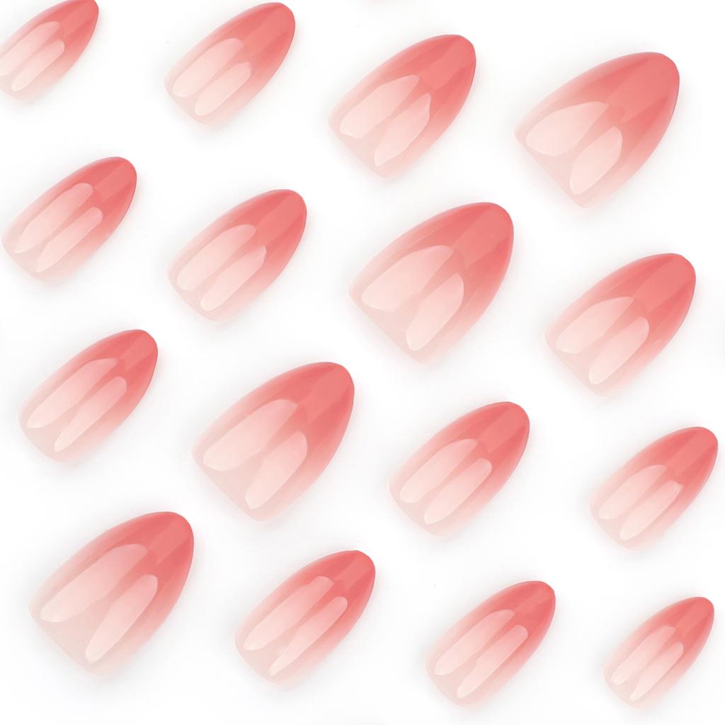 24 Pcs French Tip Stick On Nail Simple False Nail Short Almond Press On Nail Gradient Artificial Nail for Woman