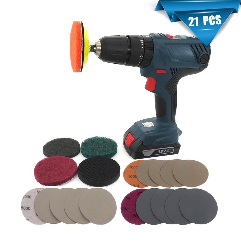 21Pcs 3 Inch Sanding Discs Polishing Pads Kit For Car Headlight Restoration Repair Sandpaper Abrasives Tools