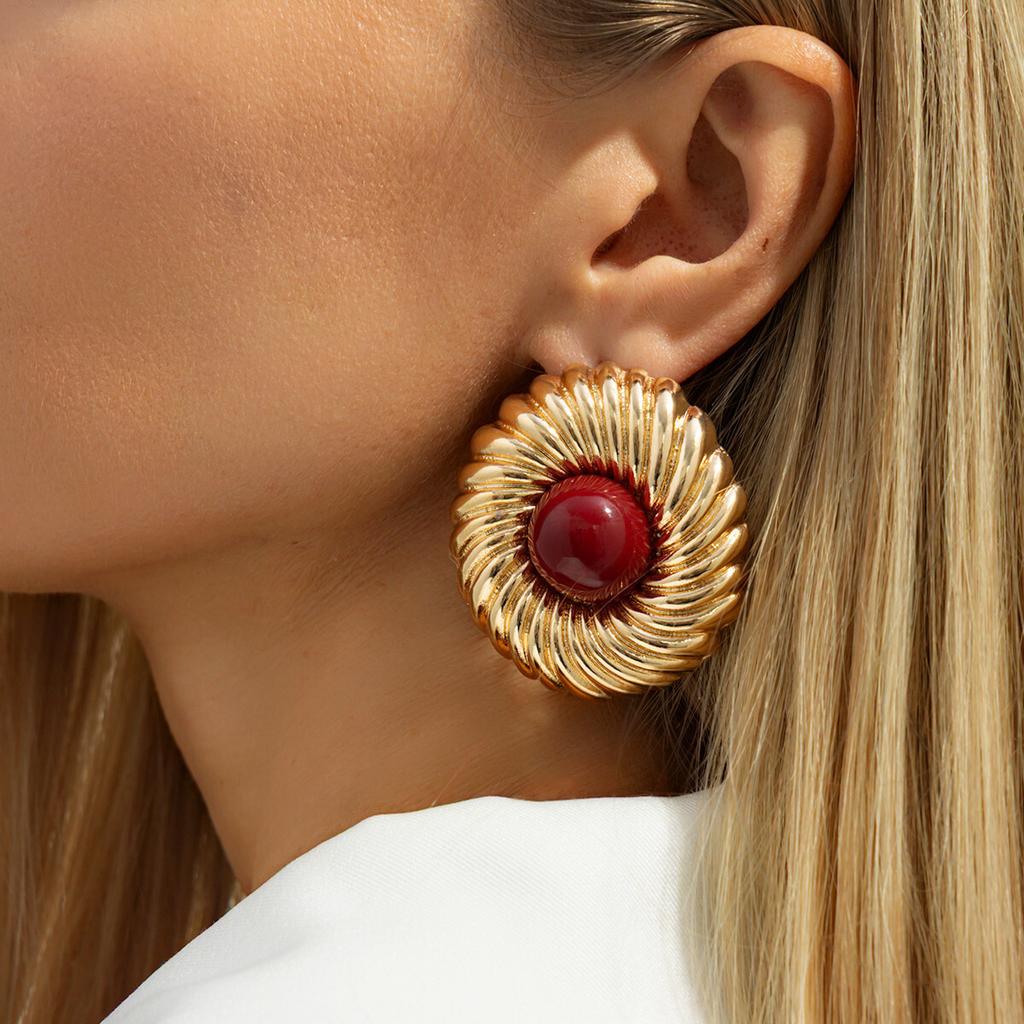 SHIXIN 4 Colors Exaggerated Geometric Round Large Stud Earrings Women Retro Inlaid Resin Acrylic Spiral Earrings Party Jewelry