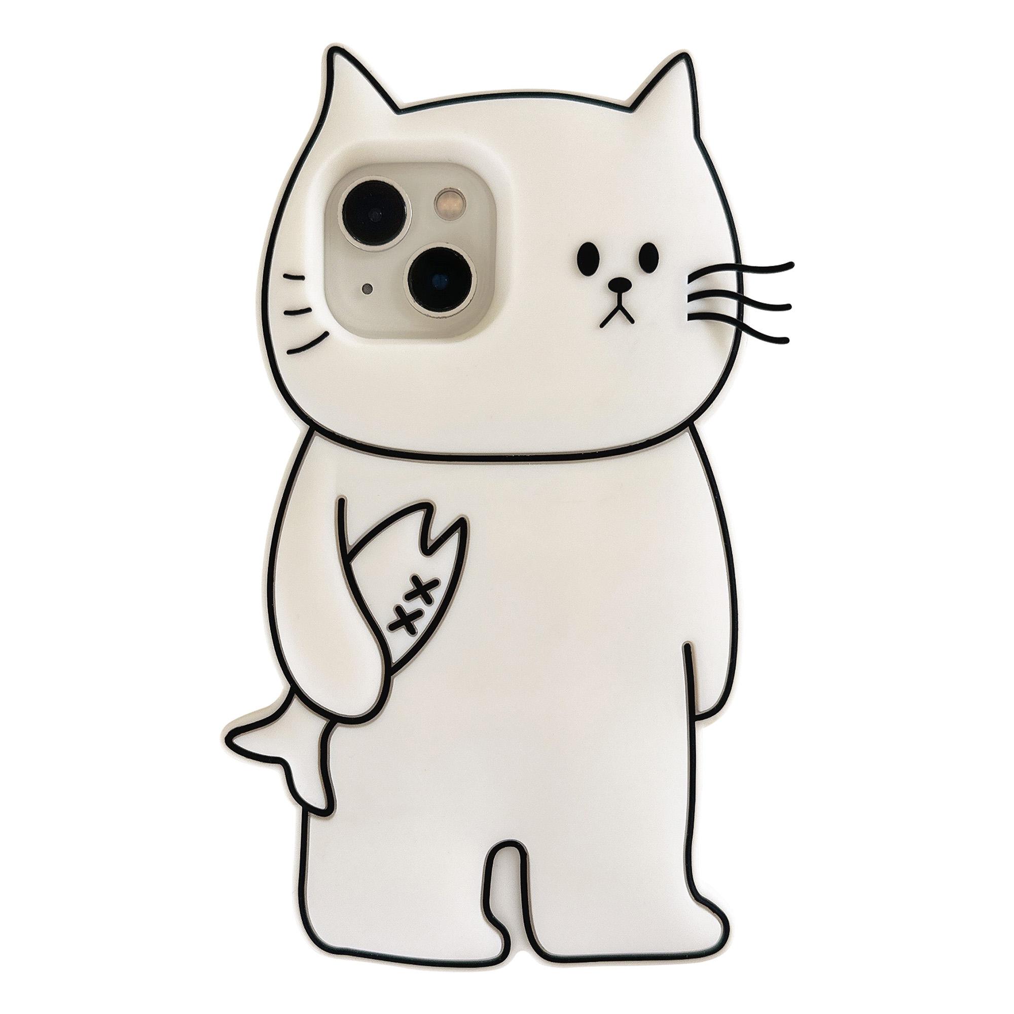 

Силиконовый чехол для iPhone 15 с милым дизайном белого кота, ударопрочная задняя крышка для телефона A