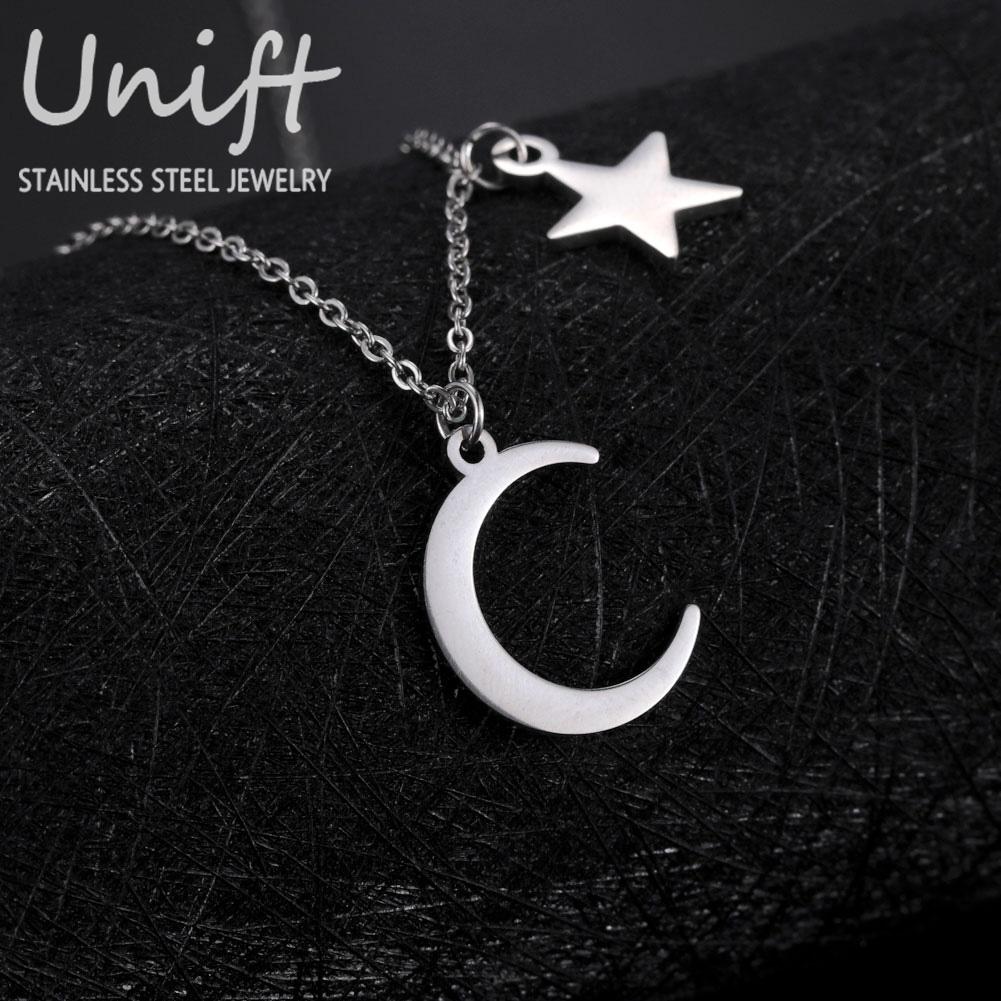 Unift Star Moon Pendant Necklace Stainless Steel Necklace for Women and Men Fashion Star Moon Collarbone Chain Jewelry