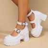 Comemore Gothic Chunky Platform Pumps for Women Super High Heels Ankle Strap Mary Jane Shoes Woman Patent Leather Women Heels