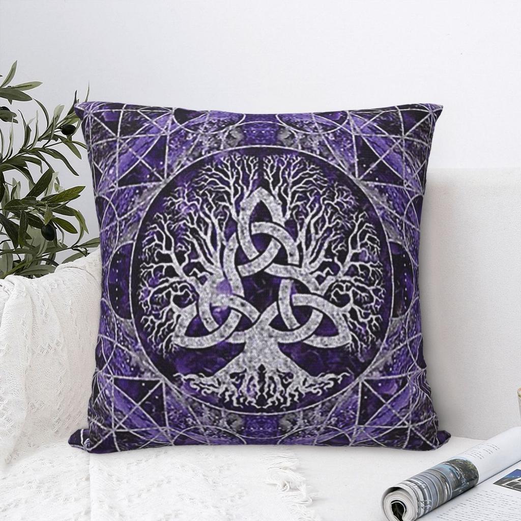 Tree Of Life With Triquetra Amethyst And Silver Square Pillowcase Cushion Cover Pillow Case Throw Pillow Cover for Home Sofa
