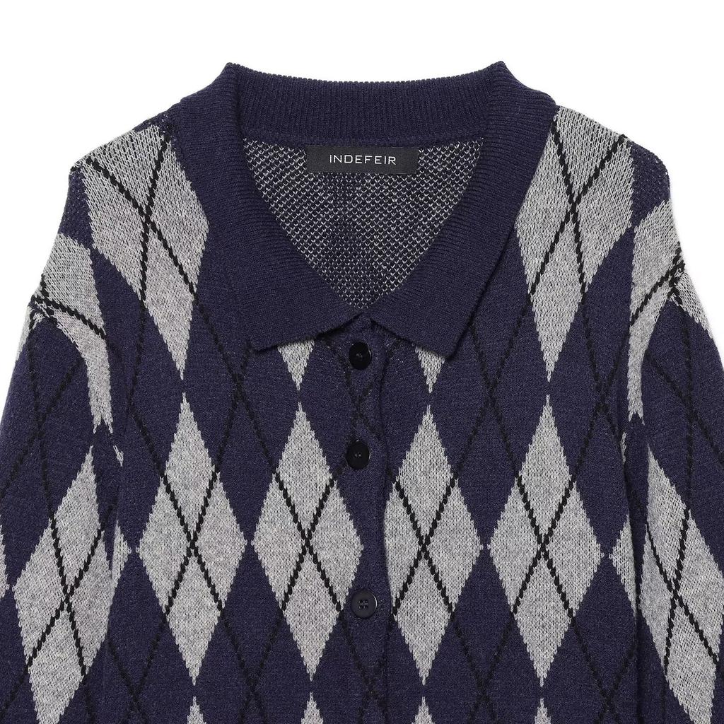 Style Women'S Clothing, College Style Temperament Versatile Slim Rhombus Plaid Knitted Sweater Jacket