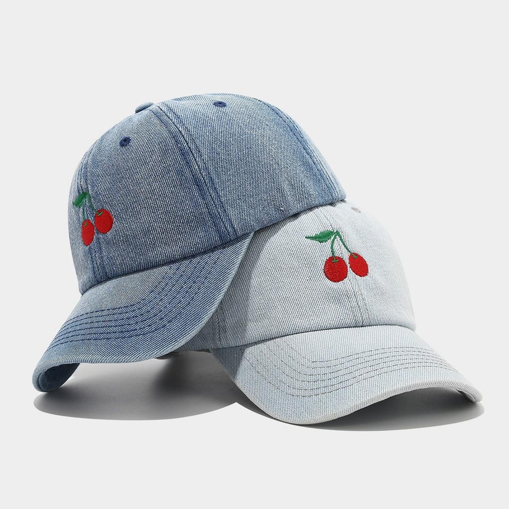 Denim Baseballkappe mit Kirschstickerei für Damen mit Sonnenschutz und Atmungsaktivität