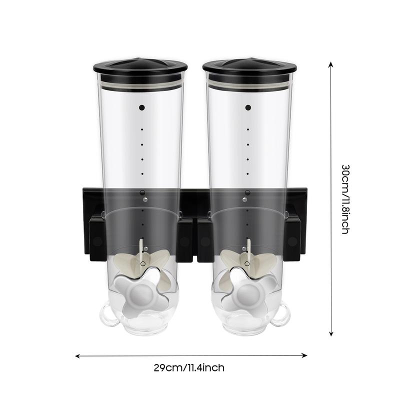 Food Dispenser Wall Mounted Grain Dispenser, Cereal Dispenser with Cup, Dry Food Dispenser Wall Mounted Double Cereal Dispenser