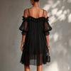 Abito estivo 2026 da donna europeo e americano sexy prospettico con pizzo intarsiato spalline tinta unita halter