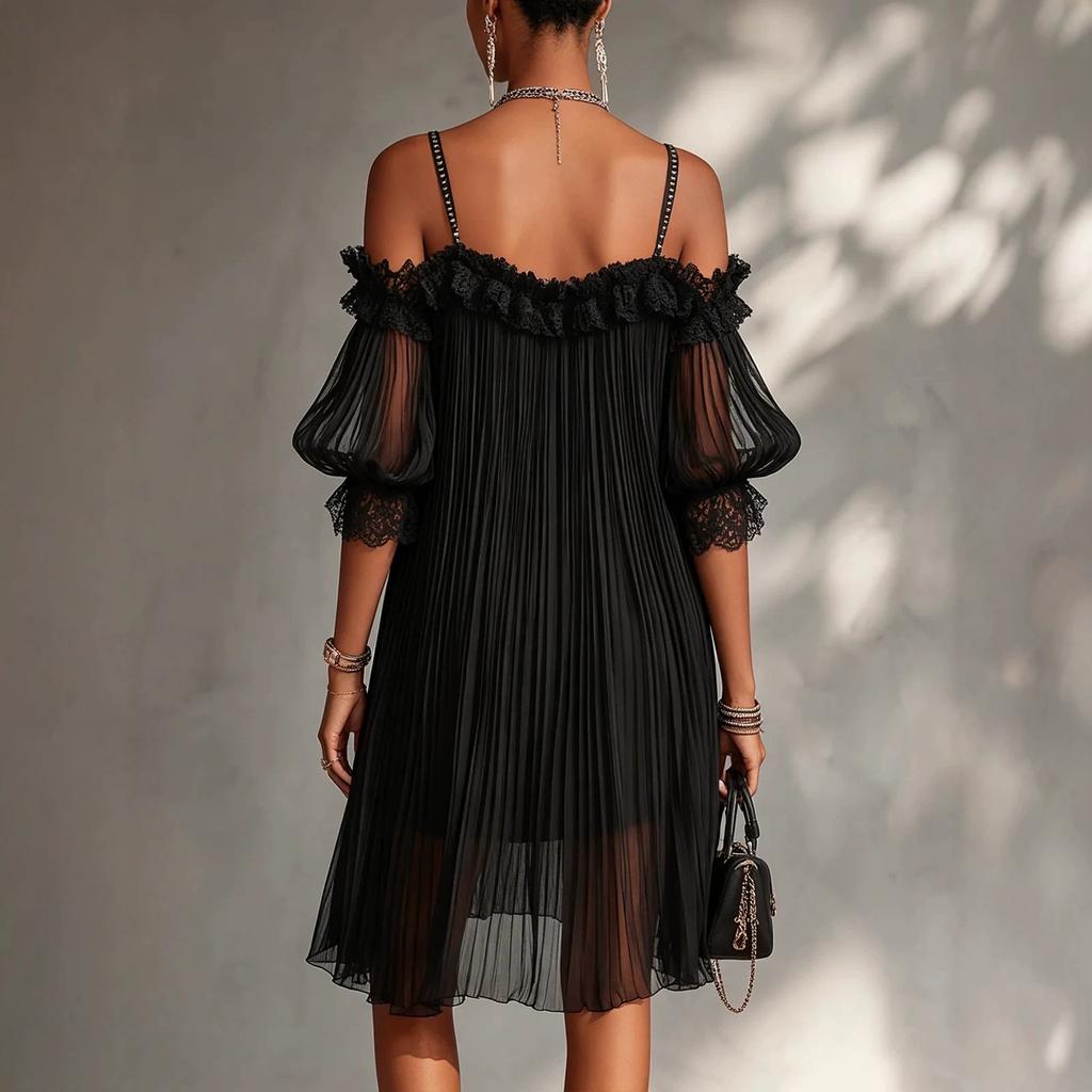 Abito estivo 2026 da donna europeo e americano sexy prospettico con pizzo intarsiato spalline tinta unita halter