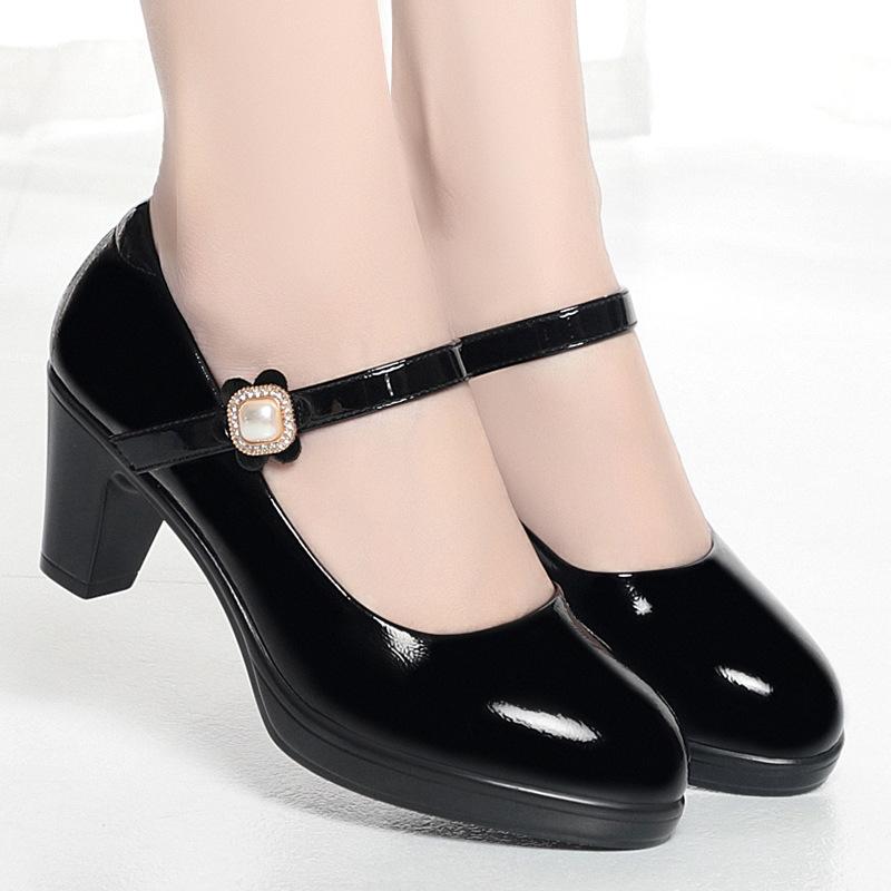 

5см 7см Элегантная Мода Туфли Мэри Джейн из Лакированной Кожи с Мелким Вырезом Весна 2025 Средний Блочный Каблук Обувь Платформа для Офиса Мама 40
