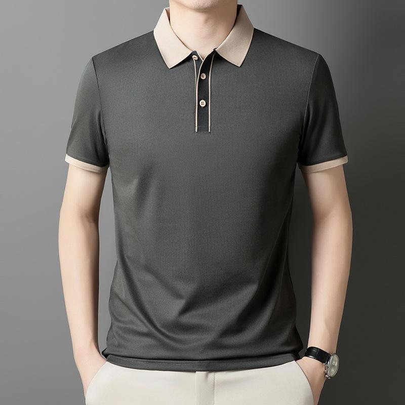 Men'S Polo Shirt Short Sleeve Medium And Blue Premium Lapel Business Casual