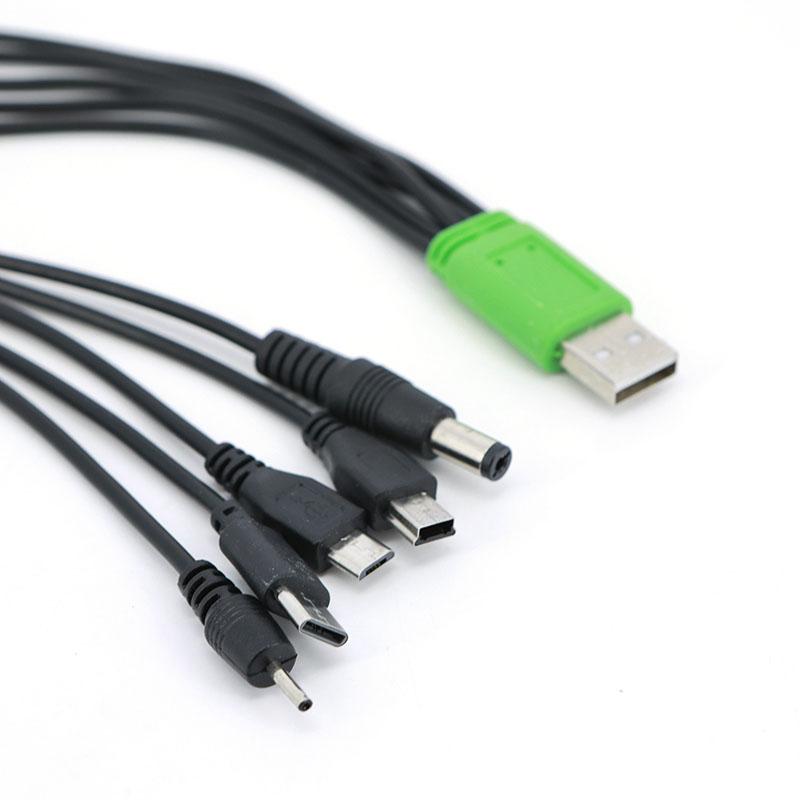 20cm 5 in 1 USB male to 5 way type c DC 5.5x2.1mm 2.0x0.7mm male mini 5P V3 V8 mirco usb male power charging cable