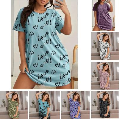 Love Print For Women Short Sleeve Sleepwear Dresses Loose Casual Fit Tee Nightwear Home Clothes Nightie Loungewear Dresses