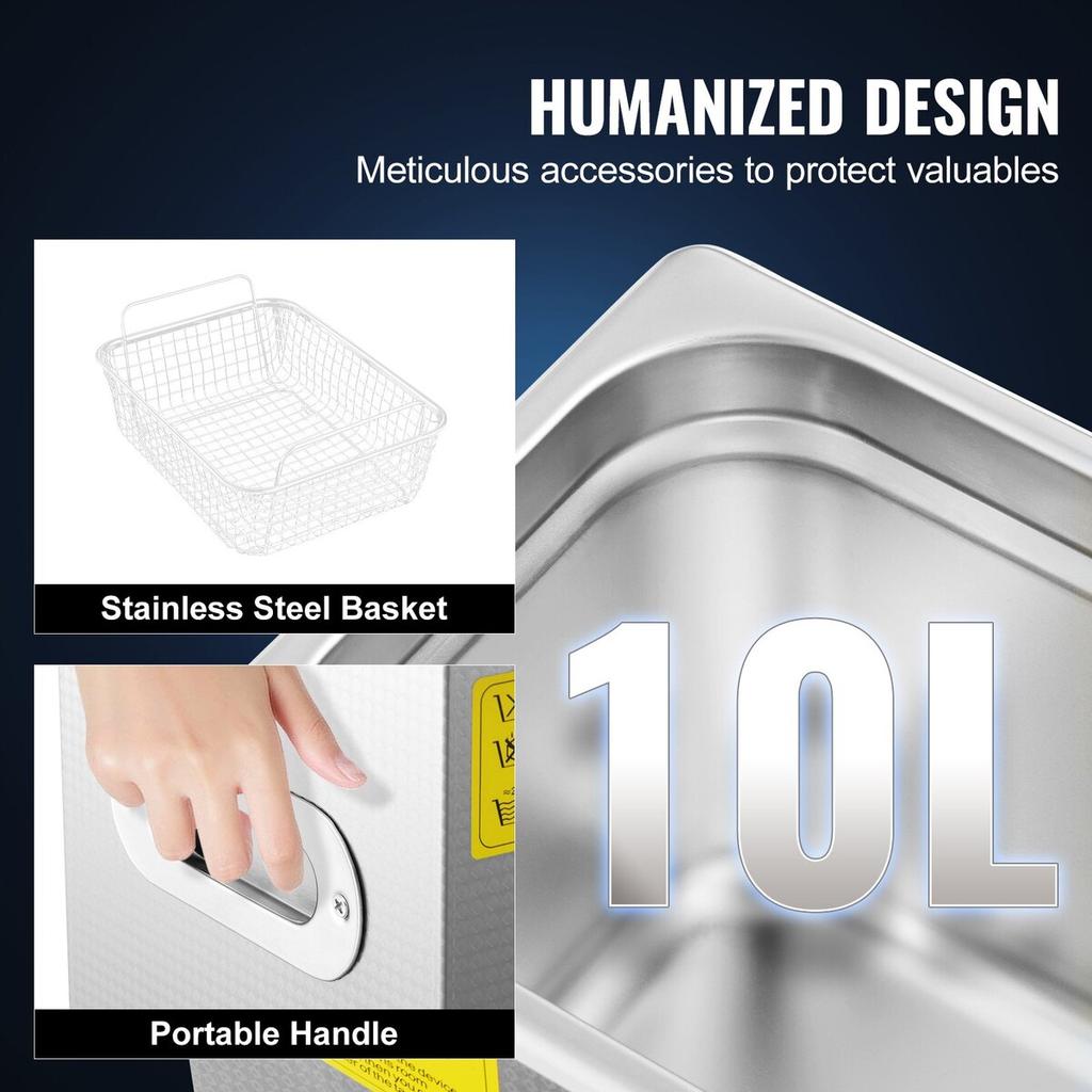 10L Ultrasonic Cleaner Machine Stainless Steel Ultrasonic Cleaning Machine Digital Heater Timer Jewelry Cleaning for Commercial Personal Home Use(10L)