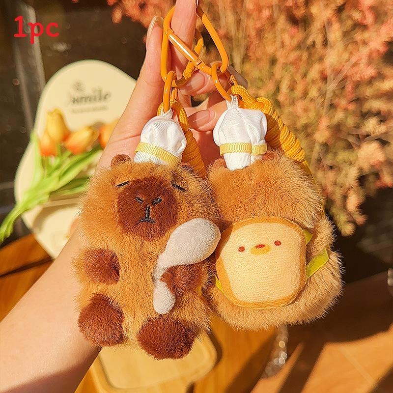 Capybara Plush Keychain Baking Wearing A Chefs Hat Toast Design Gift For