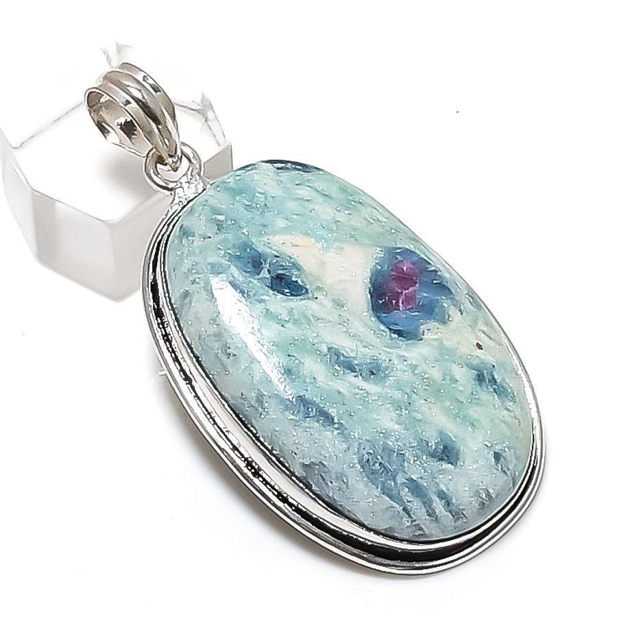 Ruby Fuchsite Gemstone Handmade 925 Sterling Silver Jewelry Pendant 2.29" K7t63