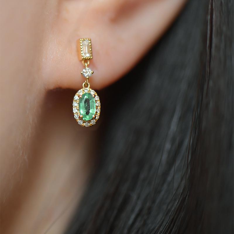 925 Sterling Silver Electroplated 18K Gold Retro Green Zircon Pendant Earrings for Women Fashion Temperament Jewelry Accessories