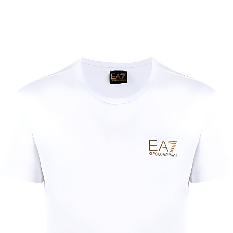 EMPORIO ARMANI EA7 T-Shirts Men's White Crew Neck Moderate 3KPT85-PJM9Z-1100