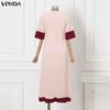 VONDA Elegant Women Half Sleeve Beading Webbing Stitching Casual Long  Maxi Dress
