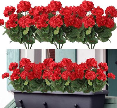 1/5pc Artificial Geraniums With Green Leaves - Perfect For Home Garden Decor, Weddings, Birthdays & More - No Battery Needed