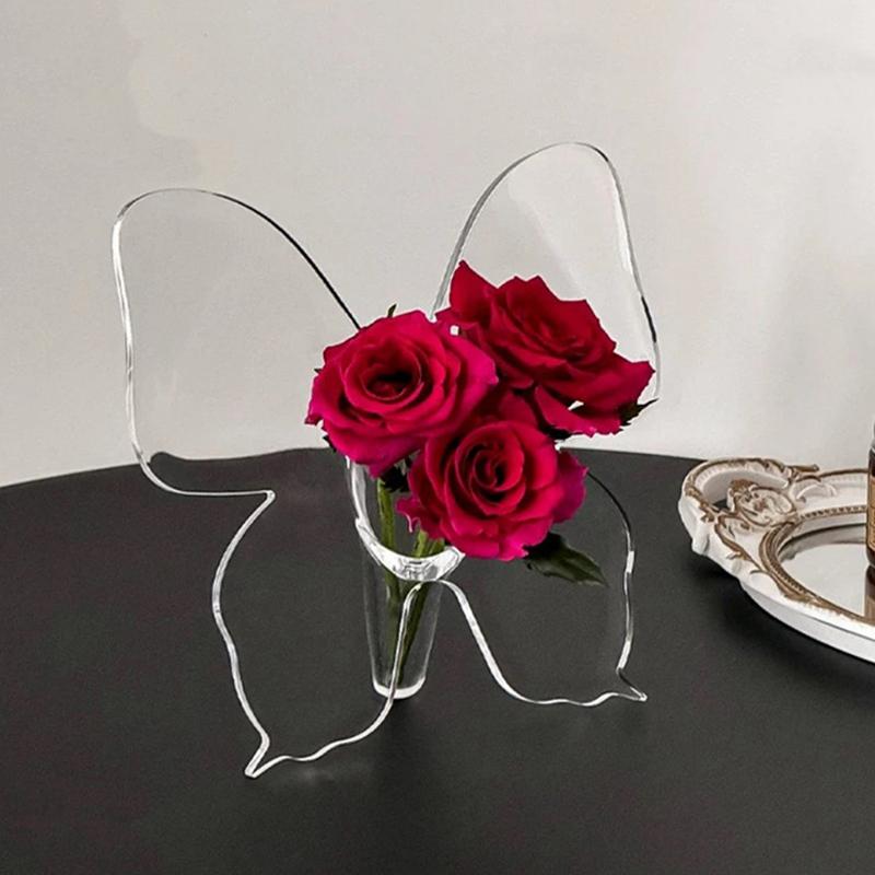 Flower Vase Acrylic Vases For Flower Transparent Butterfly Vase For Hydroponic Dried Flowers Bottle Table Accessories Household Decoration