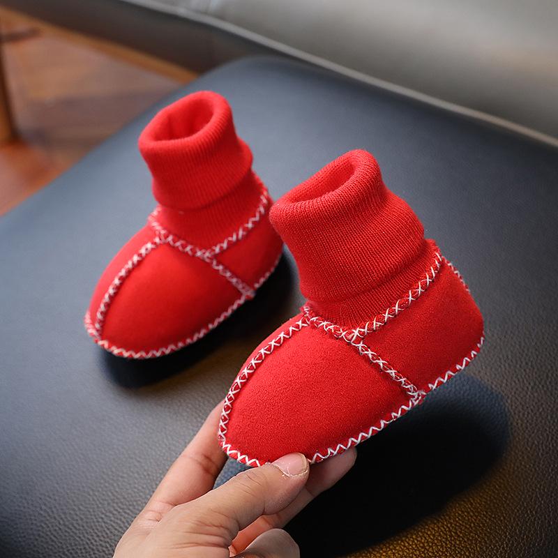 Infant Faux Leather and Fur Baby Socks: Soft Sole Suede Velvet Shoes for 0-12 Months, Perfect for Autumn and Winter