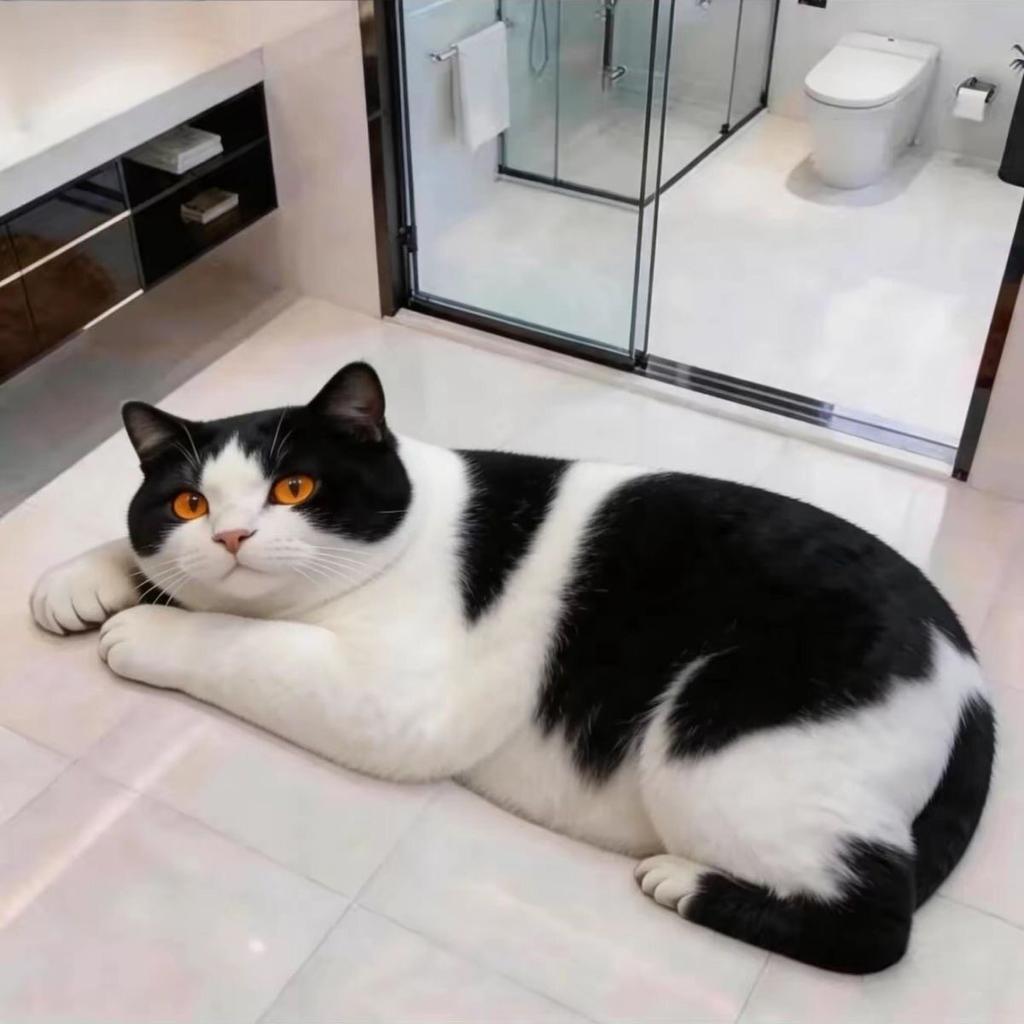 3D Πάτωμα από Διωτομική Γη με Εκτύπωση Γάτας, Αντιολισθητικό και Απορροφητικό Πάτωμα, Πατάκι Μπάνιου από Διωτομική Γη