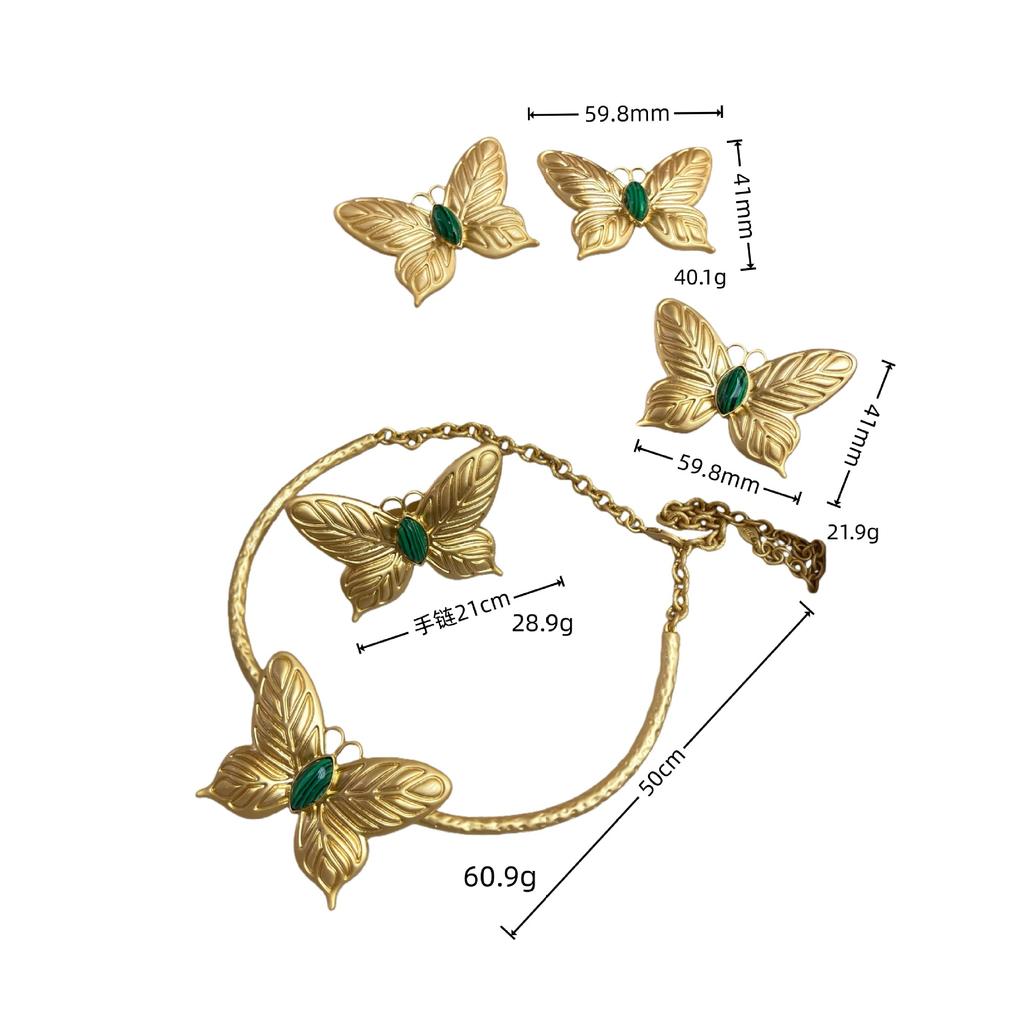 Retro Niche Designer Wind Heavy Industry Butterfly Engraving Malachite Necklace Set Fashionable Light Luxury High Sense