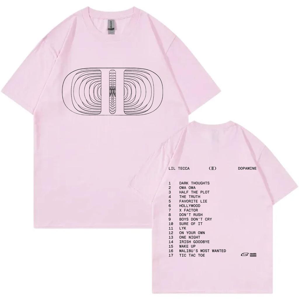 Rapper Lil Tecca Dopamine 2025 Neues Album Merch T-Shirt Mode Hip Hop Kurzarm T-Shirts Herren Damen Lässige Übergroße T-Shirts