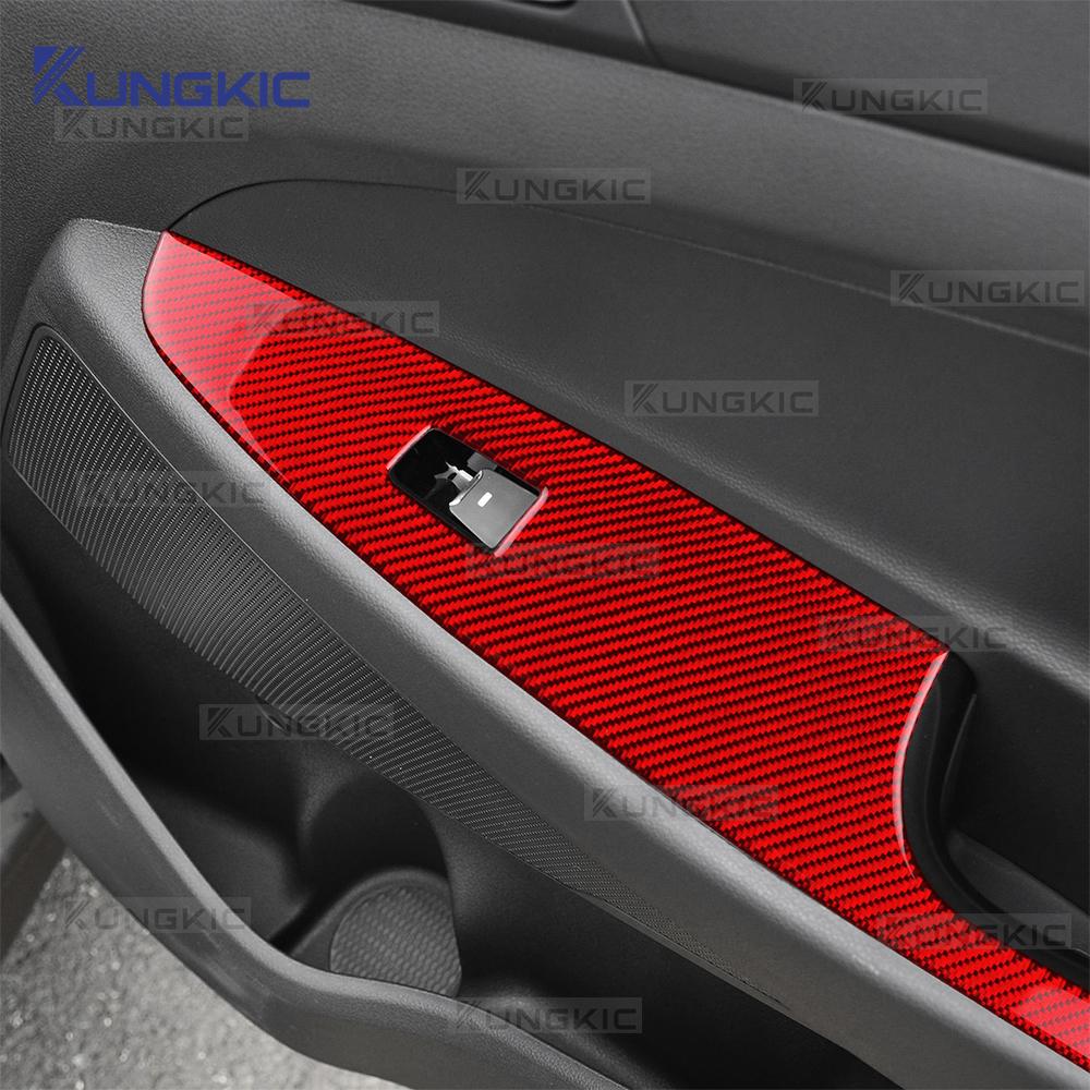 Real Soft Carbon Fiber Sticker For Hyundai Tucson TL/TLE J6 2015 2016 2017 2018 2019 2020 Car Window Lifting Panel Interior Trim